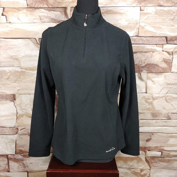 Eddie Bauer EB Sport Womens L Black Fleece Quarter Zip Pullover Jacket Back Zip - Picture 1 of 9